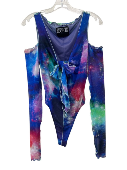 Versace Jeans Co. Size S Blue & Multi Long Sleeve Cold Shoulder Mesh Bodysuit Blue & Multi / S