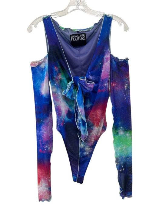 Versace Jeans Co. Size S Blue & Multi Long Sleeve Cold Shoulder Mesh Bodysuit Blue & Multi / S