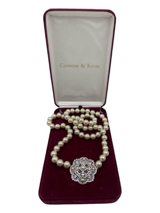 Camrose & Kross White & Silver Faux Pearl Metal Crystals Necklace White & Silver