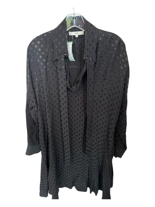 Tibi Size S Black Viscose Long Sleeve Polka Dot Neck Tie Dress Black / S