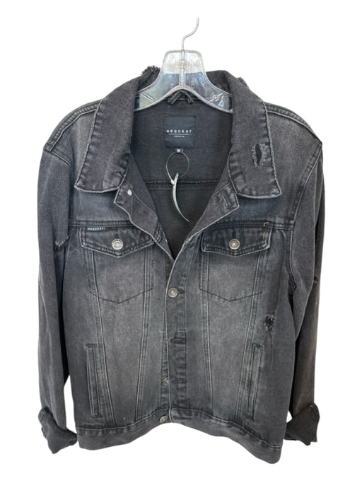 Request Size M Black Cotton Distressed Denim Jacket Black / M