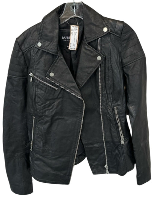Barney's Size 10 Black & Silver Leather Full Zip Moto Jacket Black & Silver / 10