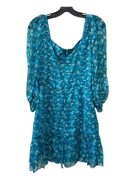 Shoshanna Size 4 Aqua & Multi Viscose Metallic Floral Print Square Neck Dress Aqua & Multi / 4