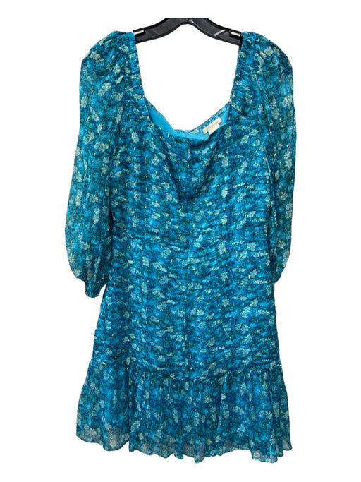 Shoshanna Size 4 Aqua & Multi Viscose Metallic Floral Print Square Neck Dress Aqua & Multi / 4