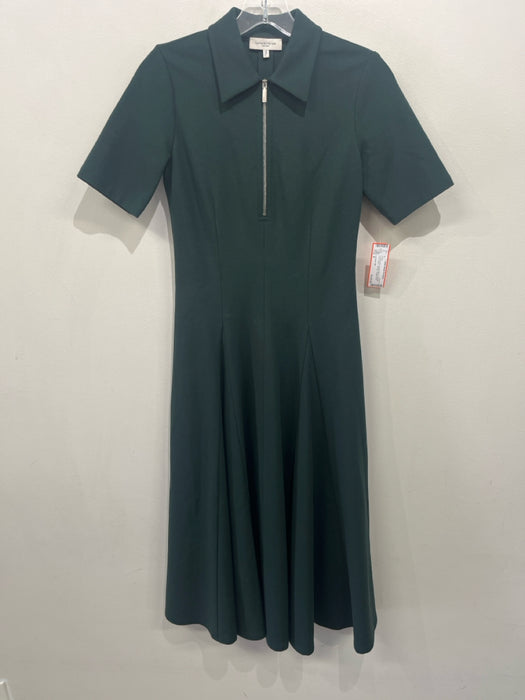 Lafayette 148 Size 0 Forest Green Viscose Blend Collared Short Sleeve Dress
