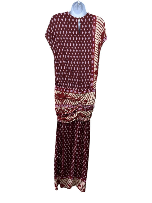 Johanna Ortiz Size 10 Burgundy, Purple, & White Viscose Drop Shoulder Dress Burgundy, Purple, & White / 10