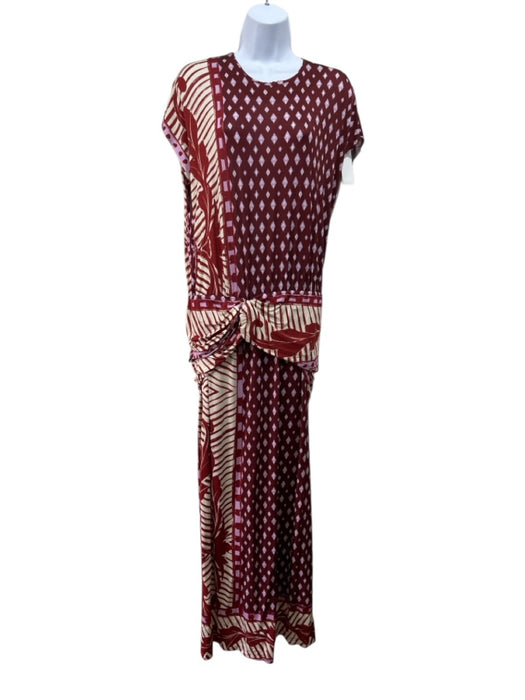 Johanna Ortiz Size 10 Burgundy, Purple, & White Viscose Drop Shoulder Dress Burgundy, Purple, & White / 10