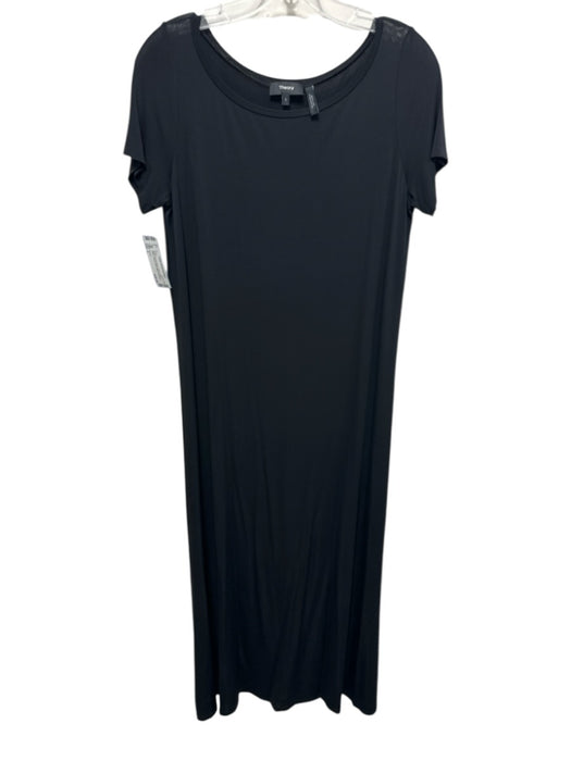 Theory Size L Black Viscose Blend slinky Short Sleeve Round Neck Maxi Dress Black / L