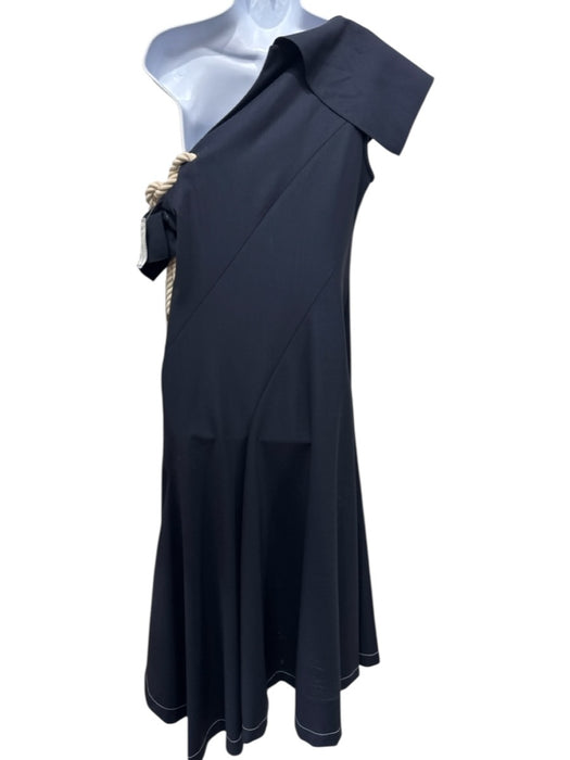 Monse Size 10 Navy & white Wool Blend One Shoulder Nautical Rope Detail Dress Navy & white / 10