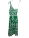 Farm Rio Size M Green & Gray One Shoulder Paisley Trim Detail Tiered Maxi Dress Green & Gray / M