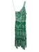 Farm Rio Size M Green & Gray One Shoulder Paisley Trim Detail Tiered Maxi Dress Green & Gray / M