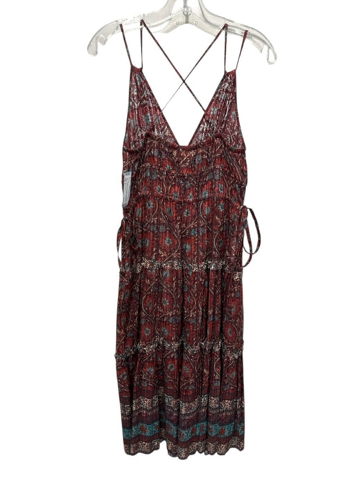 Ulla Johnson Size 6 Burgundy, Teal & Multi Cotton Blend Spaghetti Strap Dress Burgundy, Teal & Multi / 6