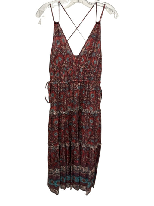 Ulla Johnson Size 6 Burgundy, Teal & Multi Cotton Blend Spaghetti Strap Dress Burgundy, Teal & Multi / 6