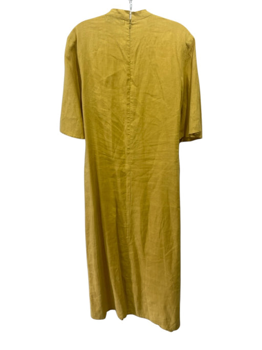 Nice Martin Size L Mustard Yellow Linen Short Sleeve Raw Edge Snap Detail Dress Mustard Yellow / L