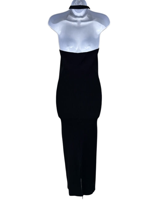 Yaitte Size Medium Black Viscose & Polyester Rib Knit Halter Back Slit Dress Black / Medium