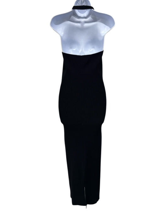 Yaitte Size Medium Black Viscose & Polyester Rib Knit Halter Back Slit Dress Black / Medium