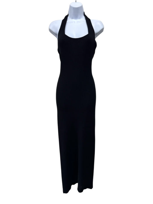 Yaitte Size Medium Black Viscose & Polyester Rib Knit Halter Back Slit Dress Black / Medium