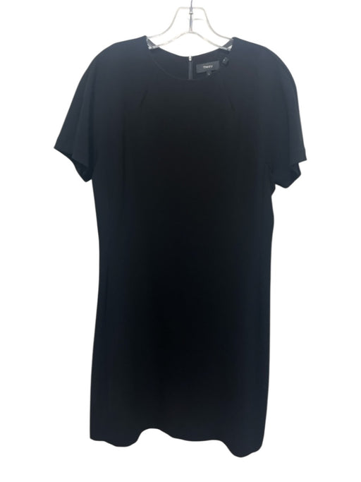 Theory Size L Black Triacetate Blend Short Sleeve High Neck Darted Shift Dress Black / L