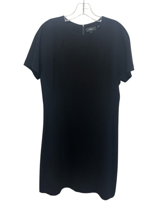 Theory Size L Black Triacetate Blend Short Sleeve High Neck Darted Shift Dress Black / L