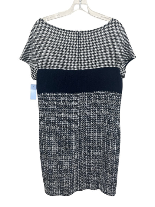 St. John Size 10 Navy & white Rayon & Wool Short Sleeve Houndstooth Tweed Dress Navy & white / 10