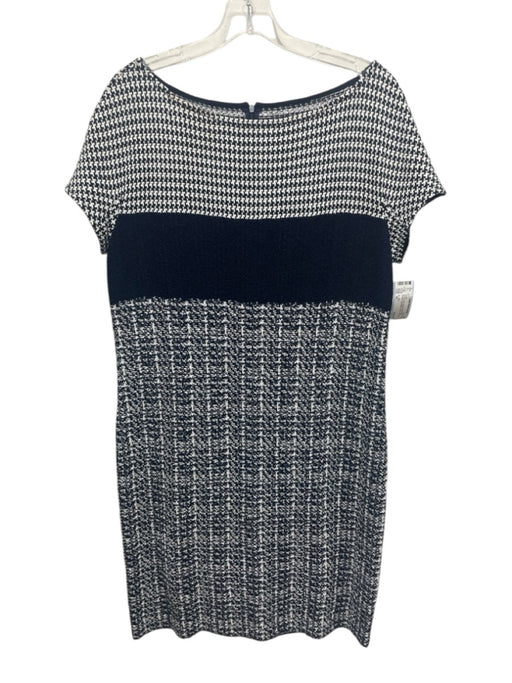 St. John Size 10 Navy & white Rayon & Wool Short Sleeve Houndstooth Tweed Dress Navy & white / 10