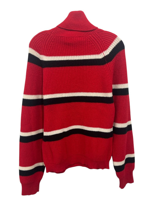Marni Size 46/10 Red, White & Black Virgin Wool Rib Knit Turtleneck Sweater Red, White & Black / 46/10