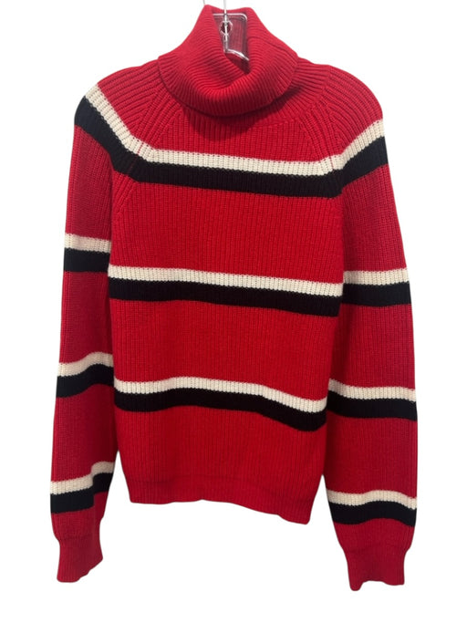Marni Size 46/10 Red, White & Black Virgin Wool Rib Knit Turtleneck Sweater Red, White & Black / 46/10