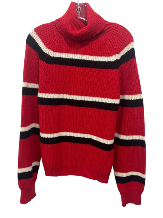 Marni Size 46/10 Red, White & Black Virgin Wool Rib Knit Turtleneck Sweater Red, White & Black / 46/10