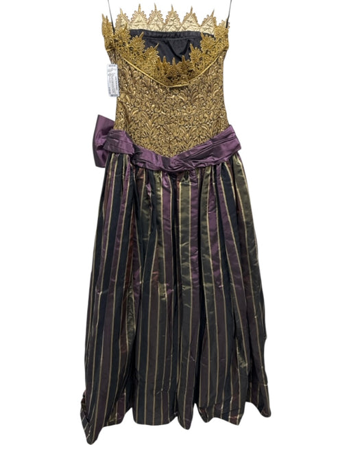 Eugene Alexander Size 10 Gold, Purple & Black No Fabric Tag Taffeta Striped Gown Gold, Purple & Black / 10