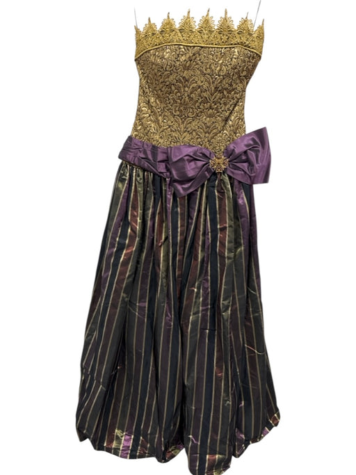 Eugene Alexander Size 10 Gold, Purple & Black No Fabric Tag Taffeta Striped Gown Gold, Purple & Black / 10