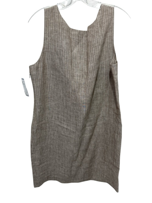 Theory Size 10 Brown & Tan Linen Sleeveless Striped Side Zip Shift Dress Brown & Tan / 10