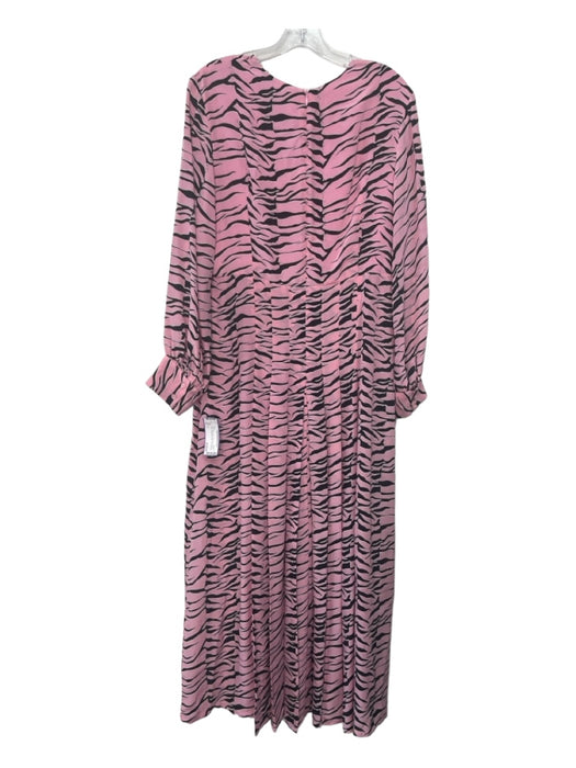 Rixo Size L Pink & Black Silk Animal Print Round Neck Long Sleeve Maxi Dress Pink & Black / L