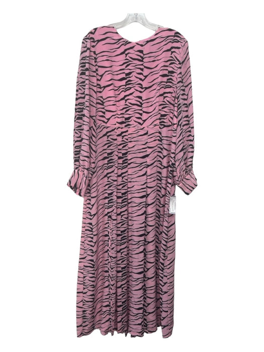 Rixo Size L Pink & Black Silk Animal Print Round Neck Long Sleeve Maxi Dress Pink & Black / L