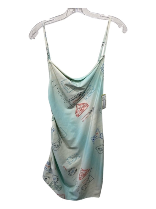 Miaou Size S/M Cream & Aqua Nylon & Lycra Sleeveless Draw Cord Dress Cream & Aqua / S/M