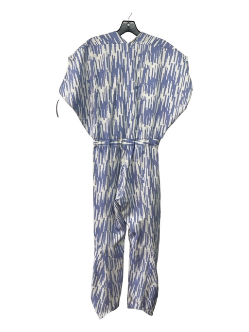 Maria + Cornejo Size 4 White & Blue Cotton Sleeveless Abstract Print Jumpsuit White & Blue / 4