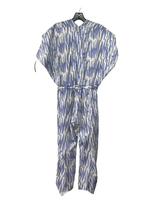 Maria + Cornejo Size 4 White & Blue Cotton Sleeveless Abstract Print Jumpsuit White & Blue / 4