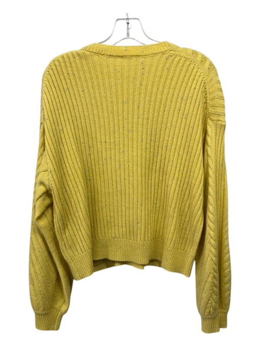 Elie Tahari Size S Yellow & Silver Acrylic Lace Up Front Ribbed Sweater Yellow & Silver / S