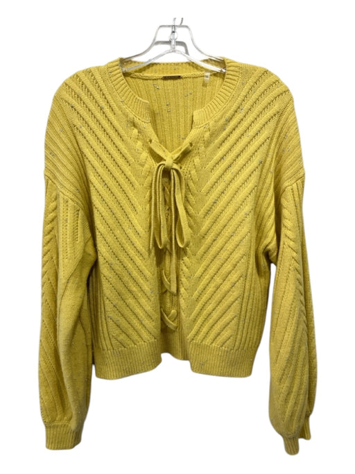 Elie Tahari Size S Yellow & Silver Acrylic Lace Up Front Ribbed Sweater Yellow & Silver / S