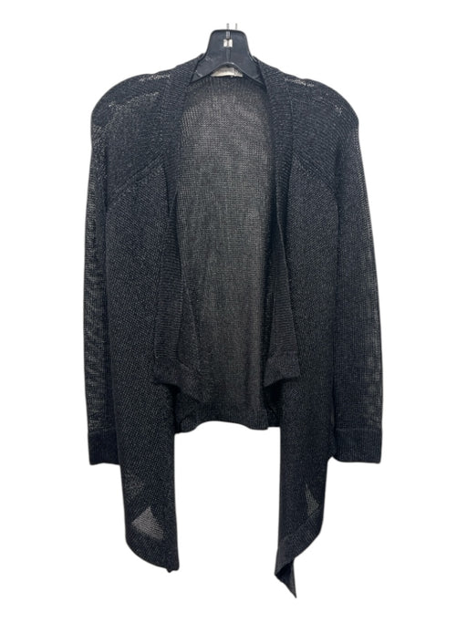 Vince Size S Black Rayon & Metallic Open Front Draped Long Sleeve Cardigan Black / S