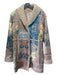 Johnny Was Size M Beige & Blue Print Faux Suede Fleece Lining Floral Coat Beige & Blue Print / M