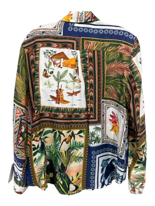 Farm Rio Size S Green, White, Orange, Blue Viscose Collar Tropical Button Top Green, White, Orange, Blue / S