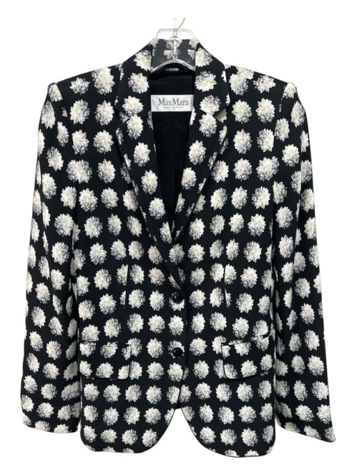 MaxMara Size 4 Black, Gray, Cream Viscose floral print 2 button Blazer Jacket Black, Gray, Cream / 4