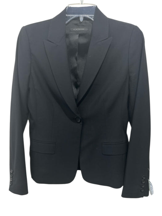Elie Tahari Size 4 Black Virgin Wool Single Button Flap Pocket Blazer Jacket Black / 4