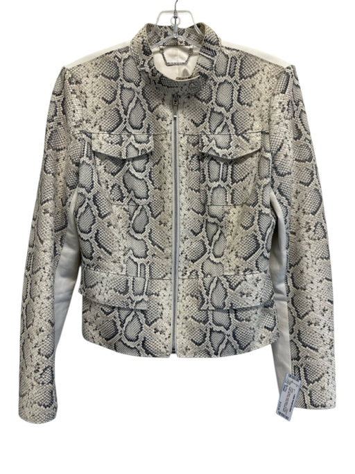 Elie Tahari Size Small Cream & Black Lamb leather Zip Front Chore Pockets Jacket Cream & Black / Small
