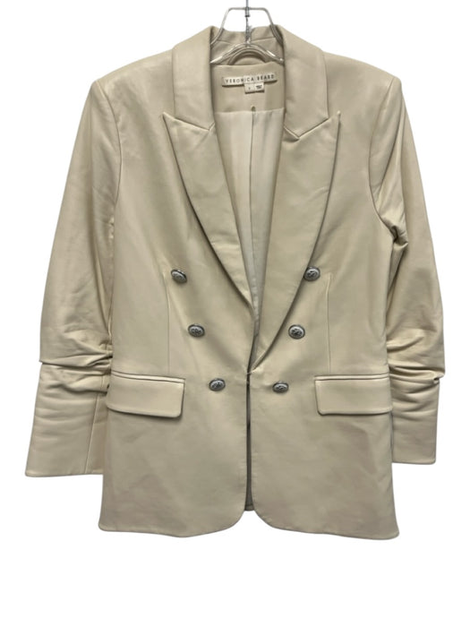 Veronica Beard Size 2 Cream White Faux Leather 3/4 Sleeve Button Detail Jacket Cream White / 2