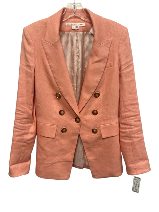 Veronica Beard Size 4 Coral Pink Linen Blend Long Sleeve Button Front Jacket Coral Pink / 4