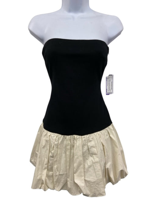 Lovers and Friends Size S Black & Cream White Cotton Blend Strapless Dress Black & Cream White / S