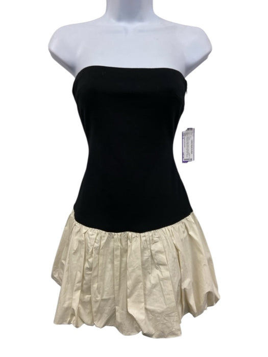 Lovers and Friends Size S Black & Cream White Cotton Blend Strapless Dress Black & Cream White / S