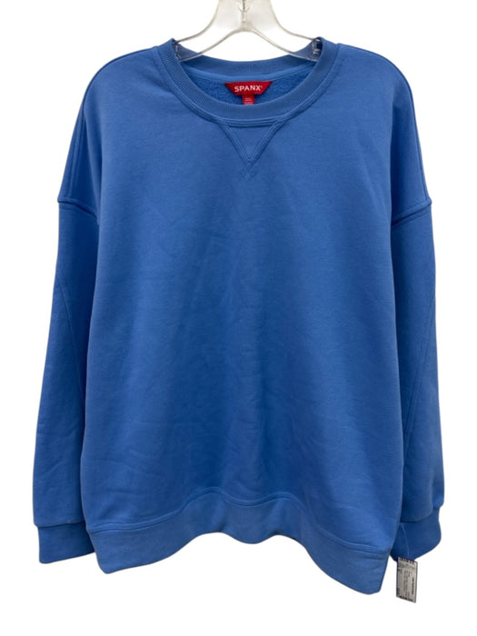 Spanx Size M Blue Cotton Blend Crewneck Oversized Ribbed Hem Pullover Sweater Blue / M
