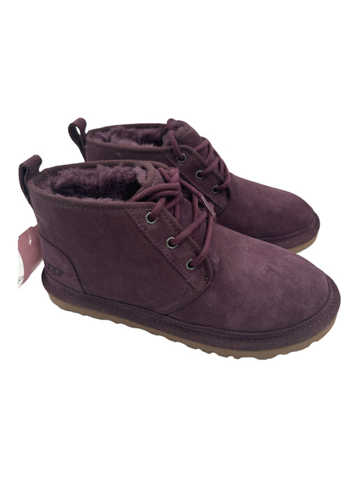 Ugg Shoe Size 7 Purple Suede Lace Up Ankle Fur Lined Stitch detail Booties Purple / 7